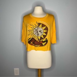 Yellow Mustard Astrology Constellation Stellar Sun Moon Crop Top Oversized K12